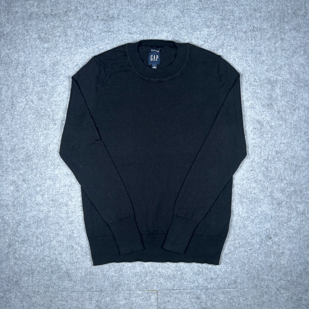 Gap Sweater Mens Medium Black 100% Merino Wool Crew Neck Pullover Lightweight